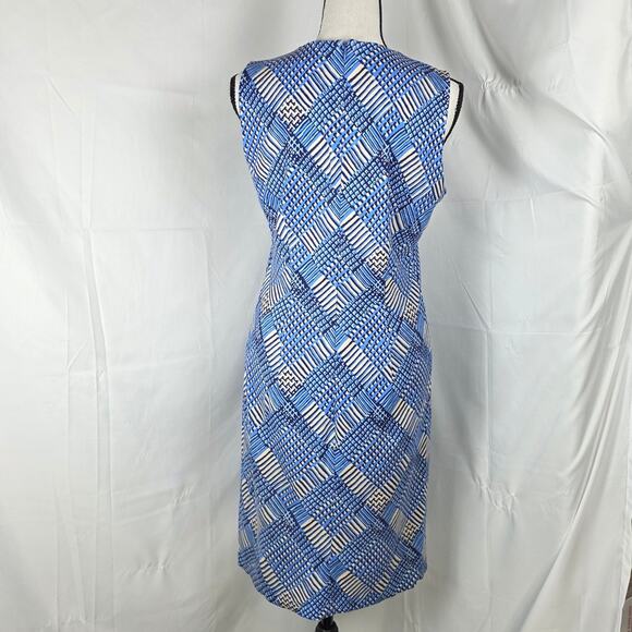 J.McLaughlin Sheath Dress Women XS Blue Geometric Sleeveless Stretch Knit Preppy - Picture 4 of 10
